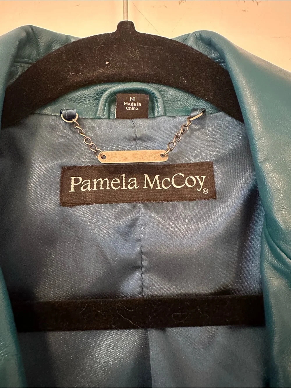 Pamela McCoy Teal Leather Blazer Jacket